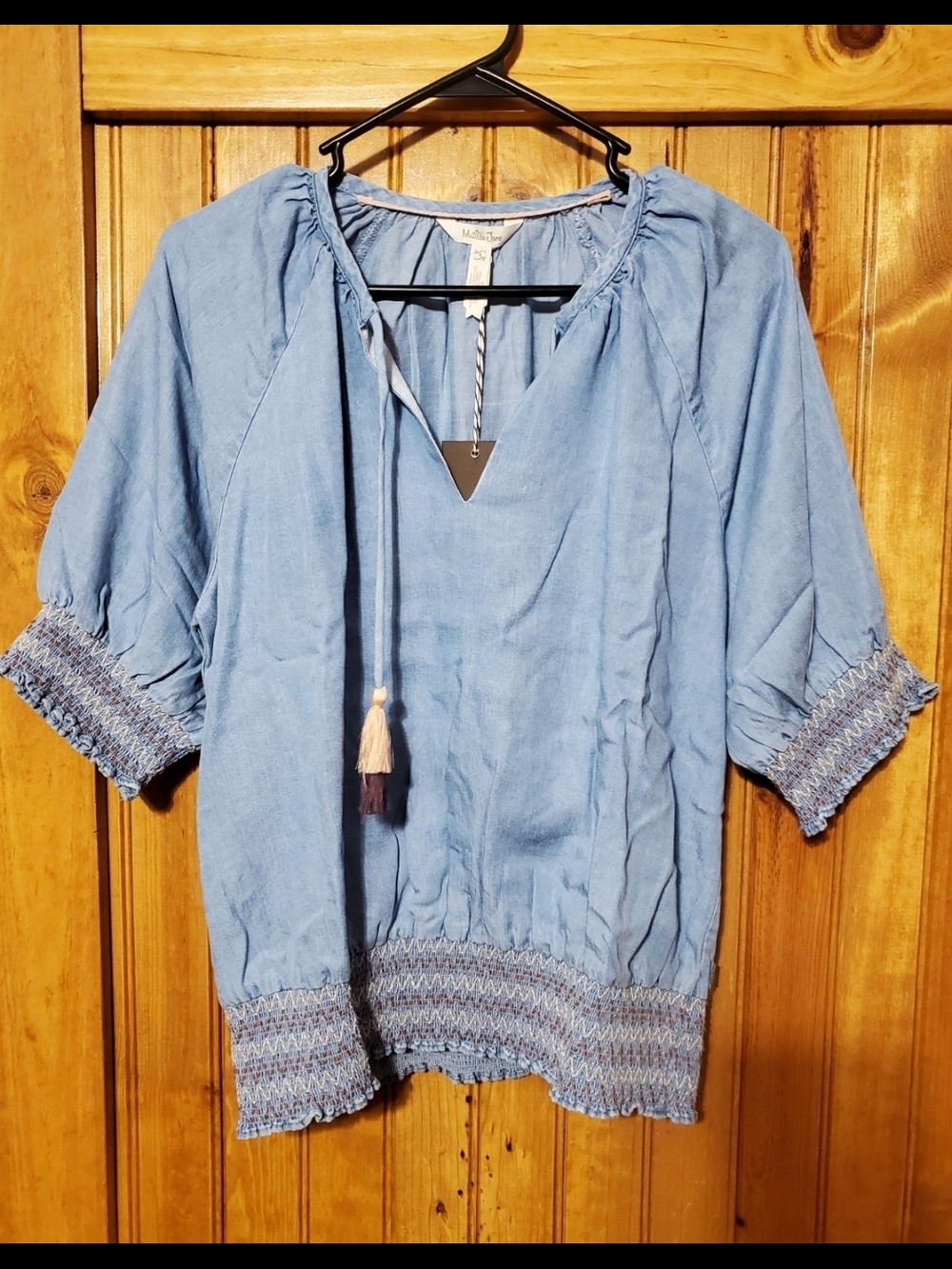 Matilda Jane Boho Shirt Smocked Light Blue Peasant Blouse Small Cottagecore